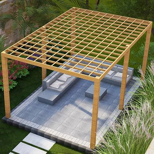 Close view of natural timber pergola craftsmanship