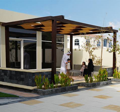 Shaded pergola outdoor living space in the UAE