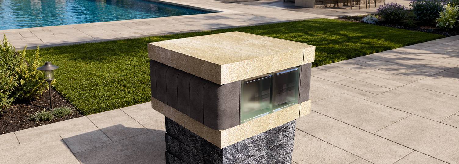 Concrete pillar caps on a terrain wall