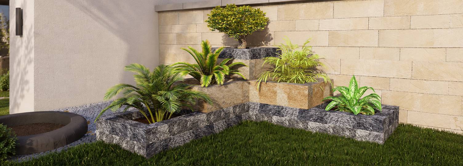 Cast concrete planter box beside a sunken lounge