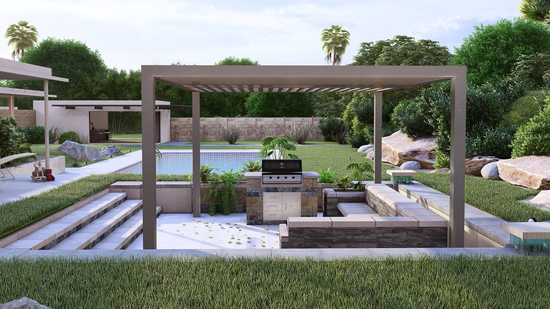 Ducon raised terrain deck overlooking the garden